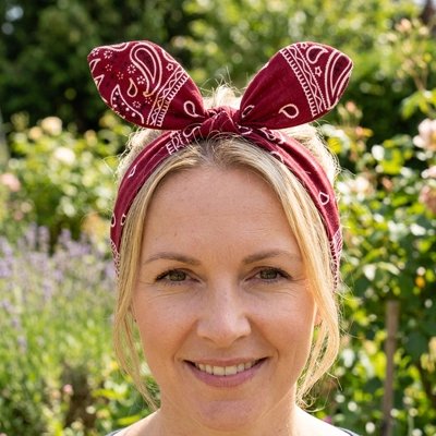 bandeau cheveux rouge femme souriante