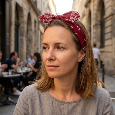 bandeau cheveux rouge femme attache ses cheveux