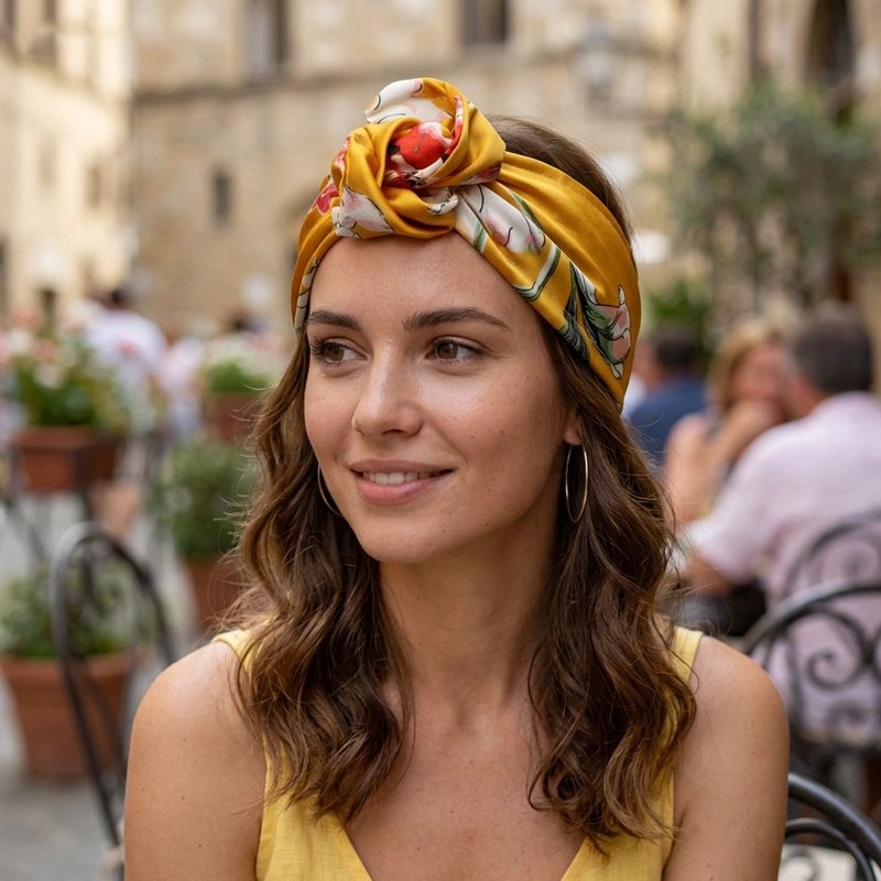 bandeau cheveux  jaune femme souriante