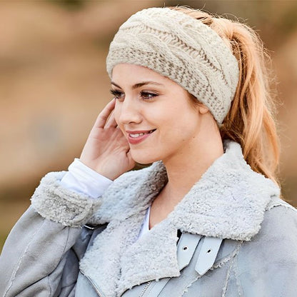bandeau cheveux beige protège les oreilles de la femme