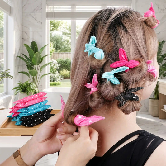 bigoudi multicolore femme enroule ses cheveux