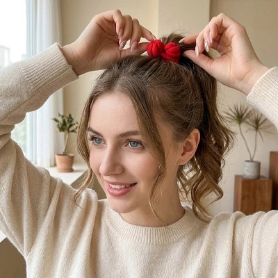 elastique cheveux rouge femme heureuse