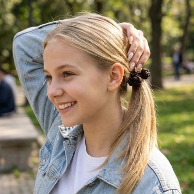 elastique cheveux noir jeune fille attache ses cheveux