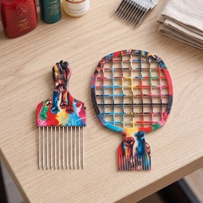 Peigne pour cheveux multicolore disposé