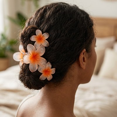 Pince à cheveux fleur orange proectrice