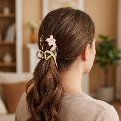 Pince à cheveux fleur rose antidérapant