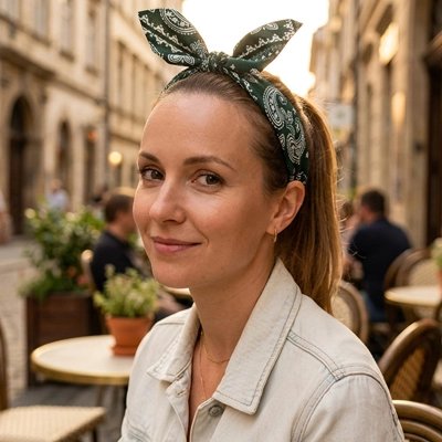 serre tete vert femme maintien ses cheveux