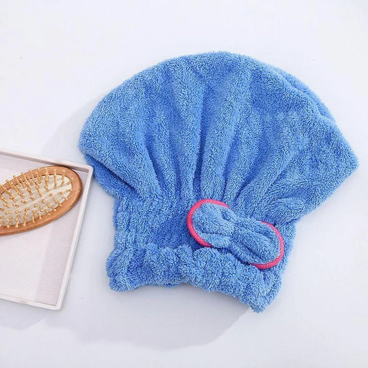 serviette pour cheveux microfibre bleue